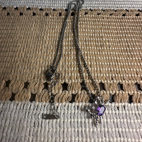 Adorable Silver 925 and Amethyst Crab Pendant Necklace on Stainless Steel Chain - Picture 9 of 13
